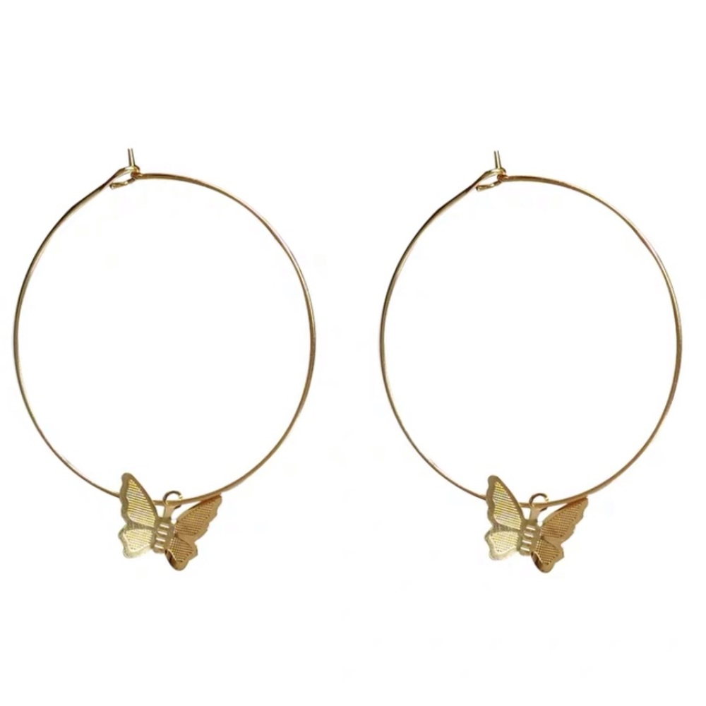 Butterfly Charm Hoop Earrings - Picture 5 of 10